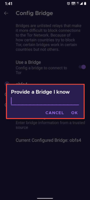 Sediakan alamat bridge pada Tor Browser untuk Android
