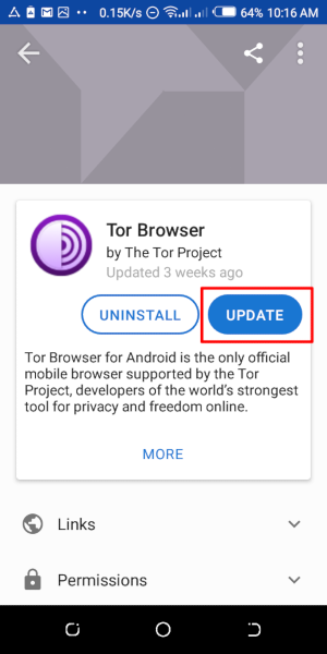 Tor-ბრაუზერის განახლება Android-ზე F-Droid-იდან