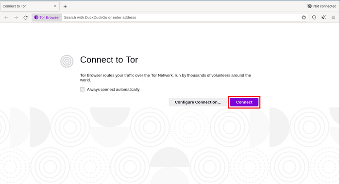 Apăsați pe 'Conectare' pentru a vă conecta la Tor