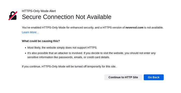 HTTP 網站無安全連接可用